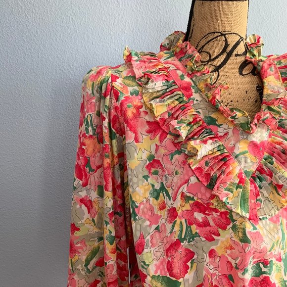 Rare Vintage Ann Pakradooni Floral Smocked Blouse - Picture 3 of 8